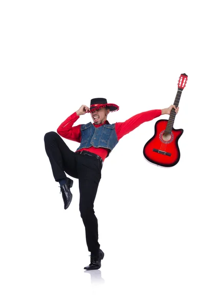 Muž v sombreru s kytarou — Stock fotografie