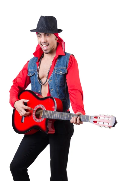 Guitarrista masculino aislado en el blanco —  Fotos de Stock