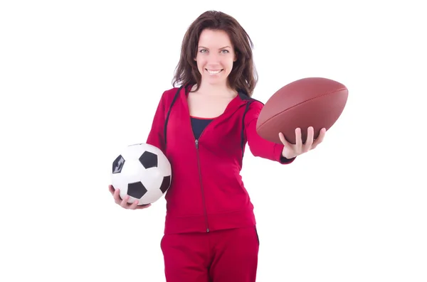 Vrouw in rood kostuum in sport concept — Stockfoto