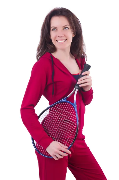 Frau im roten Kostüm im Sportkonzept — Stockfoto