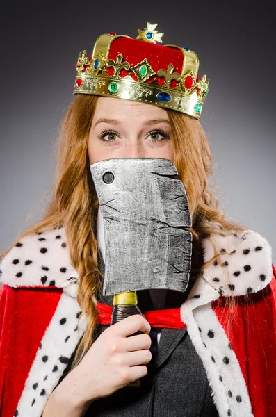 Woman queen businesswoman with axe — Stock Photo, Image