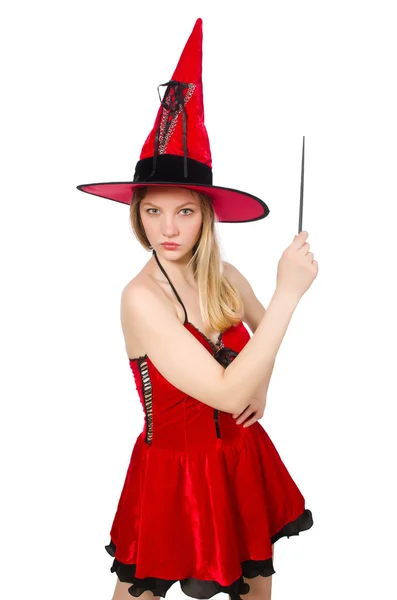 Woman magician doing her tricks with wand — Stock Photo, Image