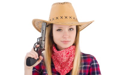 Cowgirl woman with gun isolated on white clipart