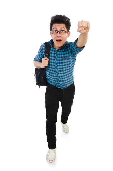 Student mit Rucksack isoliert auf dem weißen — Stockfoto
