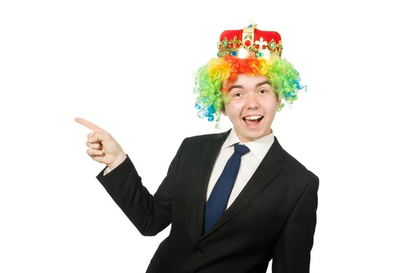 Lustige Clown Geschäftsmann isoliert auf weiß — Stockfoto