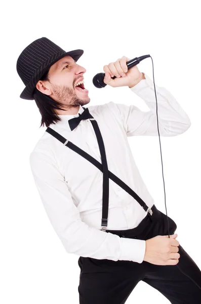 Zabawny człowiek śpiewa na białym tle — Zdjęcie stockowe