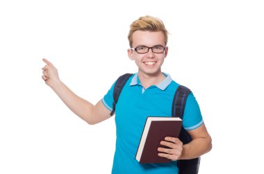 Beyaz arka planda izole genç öğrenci