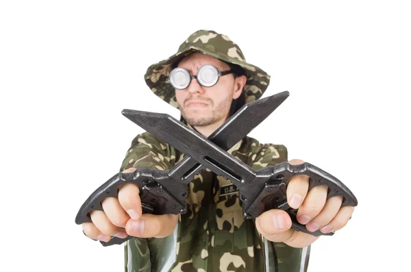 Grappige soldaat in militair concept — Stockfoto