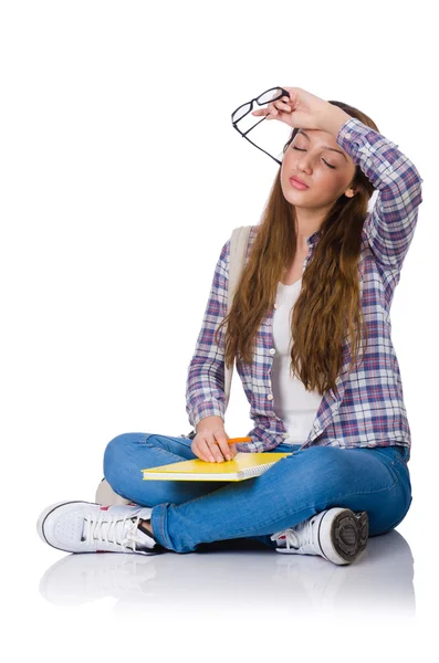 Junge Studentin isoliert auf weiß — Stockfoto