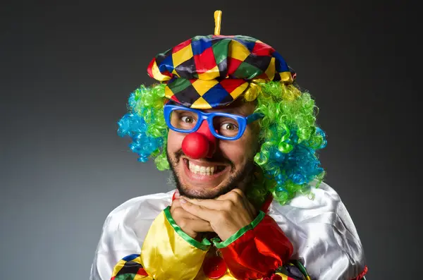 Funny clown in colourful costume — Stock Photo, Image