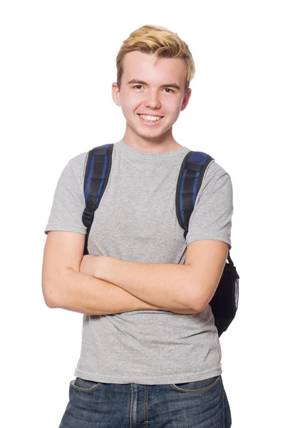 Estudiante con mochila aislada en el blanco — Foto de Stock