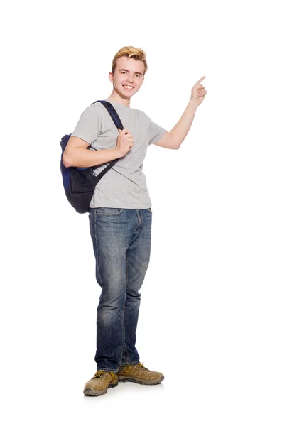 Jovem estudante isolado no fundo branco — Fotografia de Stock