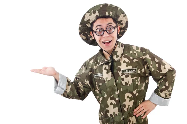 Grappige soldaat in militair concept — Stockfoto