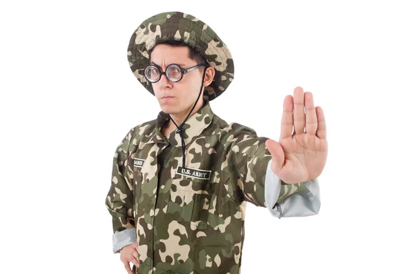 Grappige soldaat in militair concept — Stockfoto