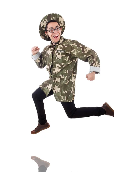 Grappige soldaat in militair concept — Stockfoto