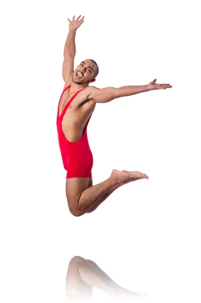 Wrestler in red dress isolated on the white — Stock Photo, Image