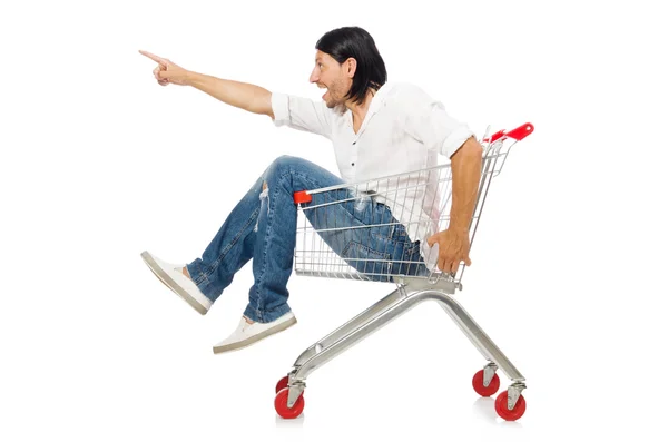 Shopping cart with supermarket basket Royalty Free Stock Images