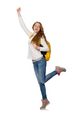 Sırt çantalı kadın beyazı soyutladı