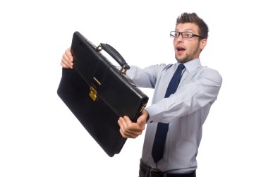 Beyaz tenli komik genç işadamı.