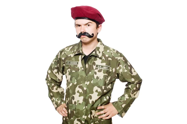 Grappige soldaat in militair concept — Stockfoto