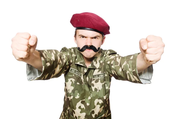 Lustiger Soldat im militärischen Konzept — Stockfoto