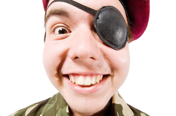 Grappige soldaat in militair concept — Stockfoto