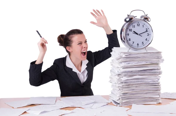 Woman businesswoman under stress missing her deadlines — Stock Photo, Image