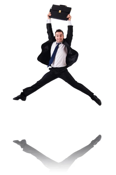 Jumping businessman isolated on the white — Stock Photo, Image