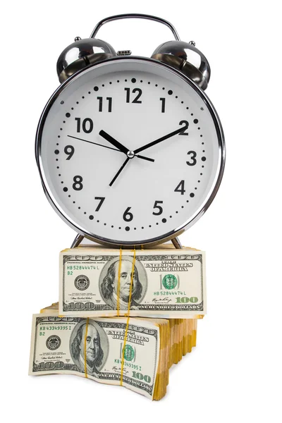 Ο χρόνος είναι το χρήμα έννοια με το ρολόι και δολάρια — Φωτογραφία Αρχείου