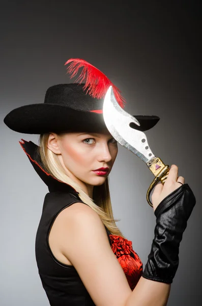 Woman pirate with sharp knife — Stock Photo, Image