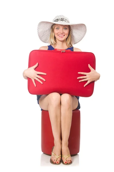 Vrouw voorbereiding voor zomervakantie op wit — Stockfoto