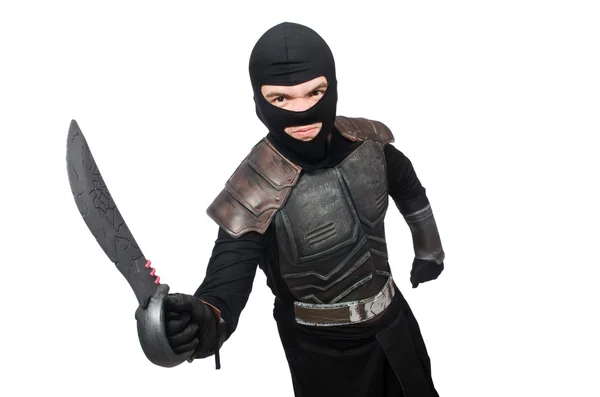 Ninja con coltello isolato su bianco — Foto Stock