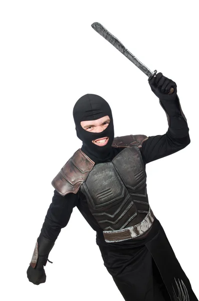 Ninja con cuchillo aislado en blanco — Foto de Stock