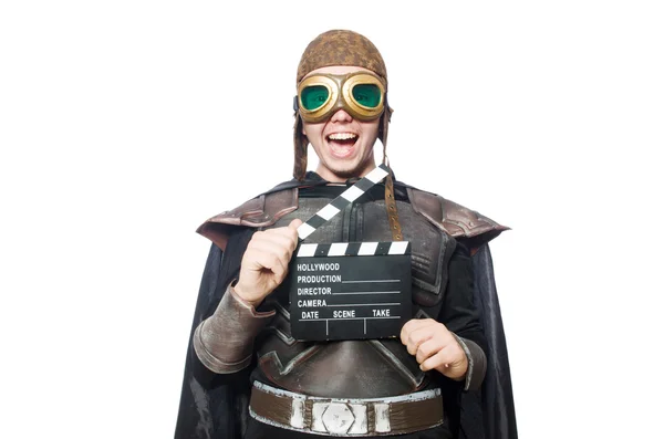 Funny pilot with movie board — Stock Photo, Image