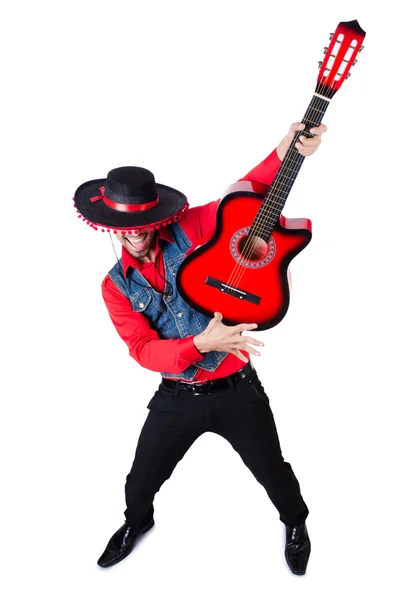 Man wearing sombrero with guitar — Stock Photo, Image