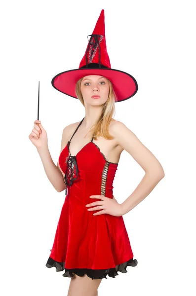 Woman magician doing her tricks with wand — Stock Photo, Image