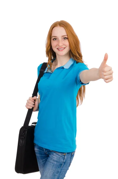 Young student with backpack isolated on white — Stock Photo, Image