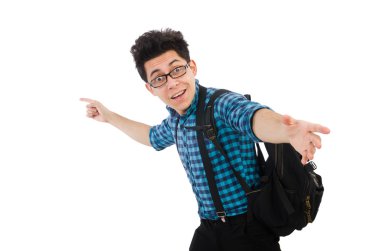 Beyaz arka planda izole genç öğrenci