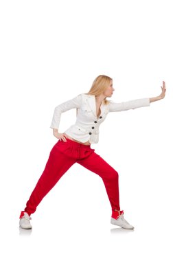 Beyaz arka planda izole edilmiş bir kadın