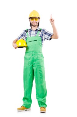 Sanayi işçisi beyaz arka planda izole edilmiş.