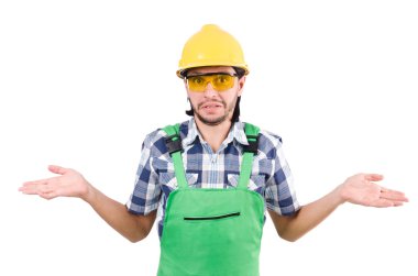 Sanayi işçisi beyaz arka planda izole edilmiş.