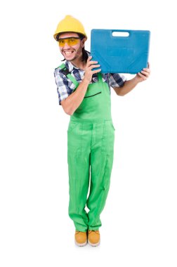 Sanayi işçisi beyaz arka planda izole edilmiş.