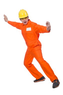 Sanayi işçisi beyaz arka planda izole edilmiş.