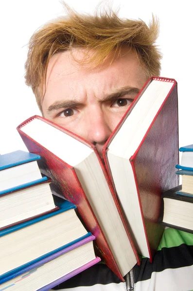 Estudante com livros isolados sobre o branco — Fotografia de Stock