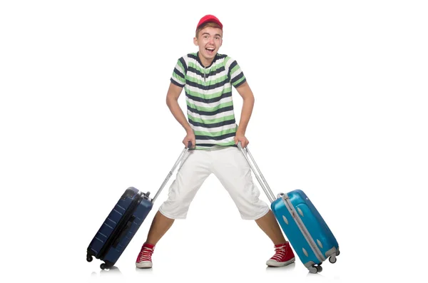 Funny man with suitcase isolated on white — Stock Photo, Image