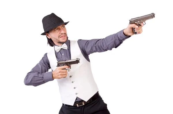 Homme avec pistolet isolé sur le blanc — Photo