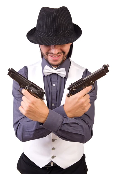 Homme avec pistolet isolé sur le blanc — Photo