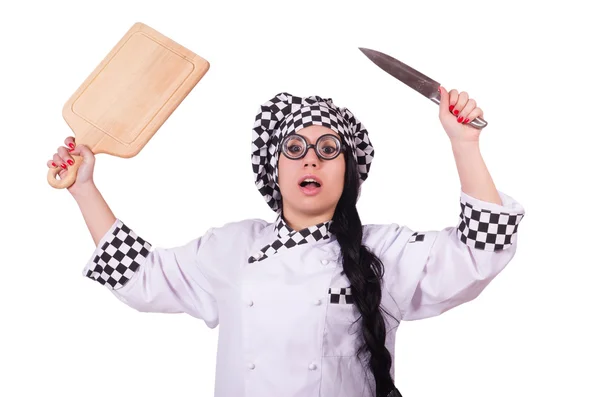 Mulher cozinheiro isolado no fundo branco — Fotografia de Stock