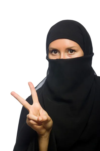 Mulher muçulmana isolada no branco — Fotografia de Stock