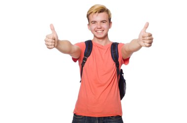 Beyaz arka planda izole genç öğrenci